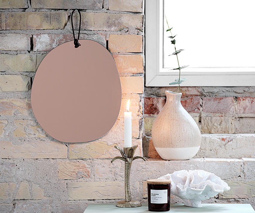 DANIEL wall mirror, ARN candle stick, HARRY vase, JENS scented candle and TORLEK ornament Wall mirror, candle stick, vase, scented candle and ornament by window