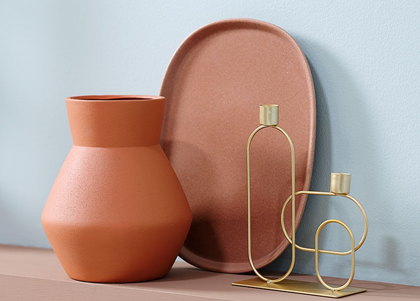 SVERRE terracotta vase, ASKE tray, and ERVIN candlestick Terracotta vase, tray, and candlestick